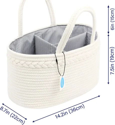 Vista 4 de Casaphoria Cesta tejida para artículos diversos, cesta de cuerda de algodón para almacenamiento, organizador con asa, color blanco crema