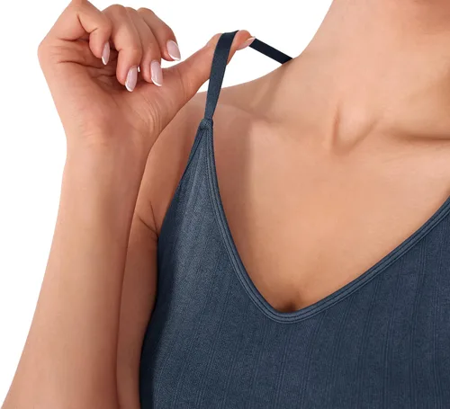 Vista 3 de ODODOS Sujetador deportivo sin costuras con almohadillas extraíbles para mujer, cuello en V, acanalado, Brami de línea larga, top corto