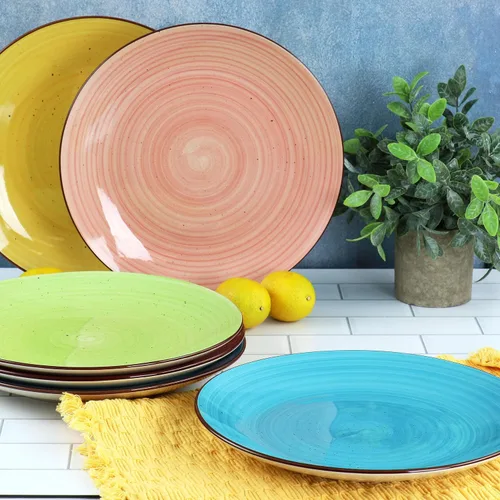 Vista 5 de Elama Sebastian - Juego de platos redondos de cerámica en varios colores (6 piezas)