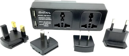 Vista 5 de Simran Regleta universal SM-80USB 110v/220v con USB compacto y 2 salidas de CA universales