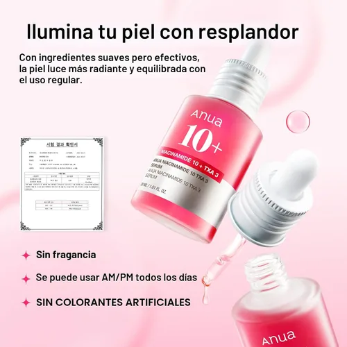 Vista 6 de ANUA Suero de Niacinamida 10 + TXA 4, Ácido Hialurónico, Ácido Tranexámico, Suero Facial Para Piel de Vidrio, Suero de Retorno al Brillo, Cuidado