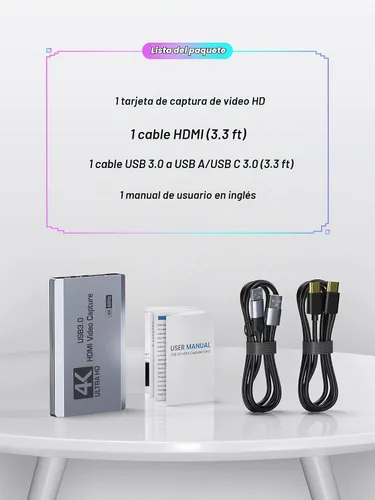 Vista 6 de XIIXMASK Tarjeta de captura HDMI USB 3.0, captura 4K60FPS con paso a través Gris