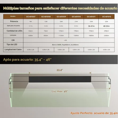 Vista 8 de GLOWRIUM - Luz de espectro completo para acuario de agua dulce (36-41 pulgadas)