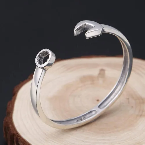 Vista 3 de NAMEXA Pulsera de plata, pulsera de cadena de plata de ley 925, brazalete de plata 925, pulsera de plata vintage creativa de tornillo brazalete