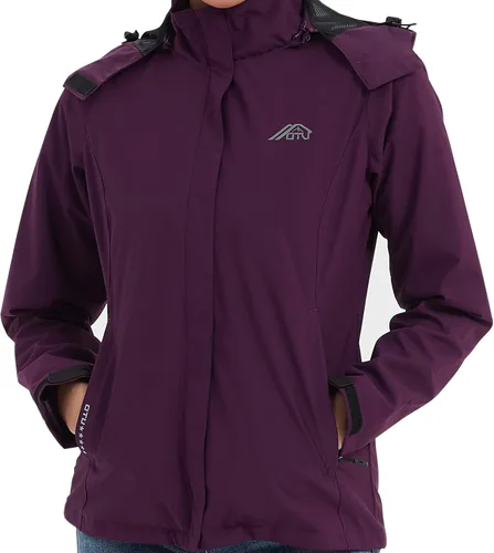 Vista 6 de OTU Chaqueta impermeable para mujer, ligera, impermeable con capucha para senderismo, viajes al exterior.