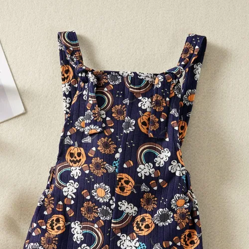 Vista 5 de Ropa de Halloween para bebé niña pequeña, overol de calabaza, pantalones de campana