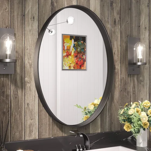 Vista 96 de Espejo de marco dorado cepillado de 16 x 24 pulgadas, espejo de tocador de baño de latón dorado para pared, espejo enmarcado rectangular de esquina