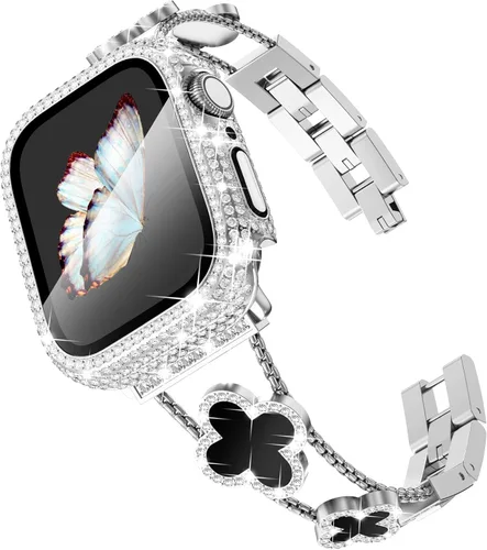 Vista 12 de Surace - Correa compatible con Apple Watch de 1.50 pulgadas para mujer, correa de metal con diamantes de imitación y circón en acero inoxidable