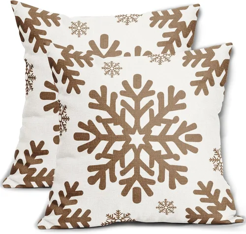 Vista 21 de Fundas de almohada decorativas de Navidad negras 40x40 cm con copos de nieve blancos de Navidad, juego de 2, temática rústica de invierno