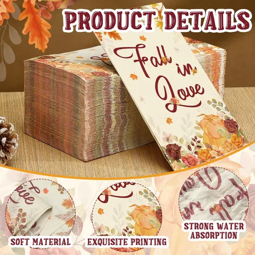Vista 3 de Lincia 100 servilletas de otoño para despedida de soltera, toallas de papel desechables de otoño para invitados de otoño, para bodas, cosecha