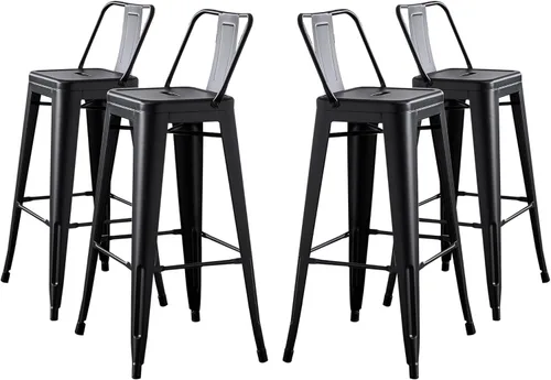 Vista 15 de AC Pacific Juego de 2 taburetes de metal de 24 pulgadas, estilo rústico campestre con respaldo bajo, construcción ligera y resistente, fácil