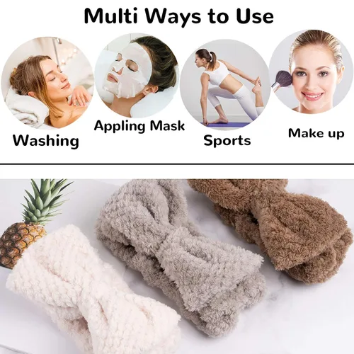 Vista 5 de Whaline Paquete de 6 diademas de spa con diseño de pelerina con lazo elástico para yoga, maquillaje, diadema suave y esponjosa, banda