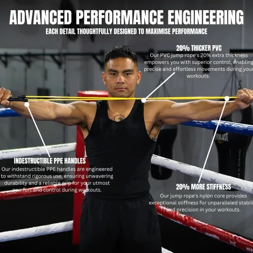 Vista 2 de JDU Athletics Speed Series I Hecho para boxeo 20% más pesado que la cuerda de salto estándar de PVC sin enredos, tamaño ajustable, asas Eclipse