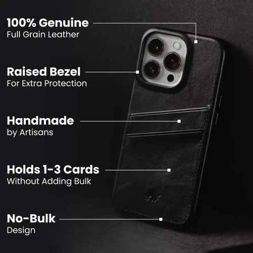 Vista 2 de Funda de cartera de cuero artesanal premium Bullstrap para iPhone 13 Ajuste impecable sin volumen y almacenamiento seguro de tarjetas Funda