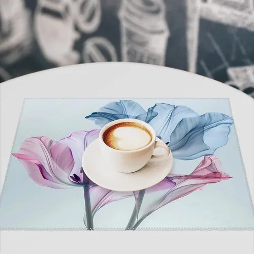 Vista 7 de Abstract Blue Tulip Floral Placemats Set of 6 Resistant Table Mats Washable Place Mats for Dinner Party Table Decoration