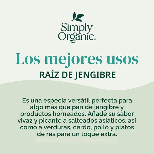Vista 6 de Simply Organic - Raíz de jengibre orgánica cultivada certificada, contenedor de 1.64-onzas Sin ETO, no irradiado, sin OMG, complementa platos