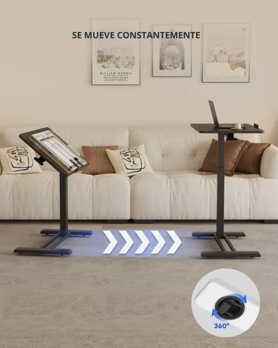 Vista 3 de FLEXISPOT H7 PRO Mesa de pie móvil ajustable para cama con ruedas neumáticas, mesa para laptop portátil, inclinable 90°, carro para computadora