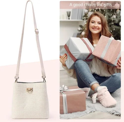 Vista 9 de KALIDI Bolsos cruzados para mujer de cuero vegano Bolso de hombro de moda con múltiples bolsillos Beige