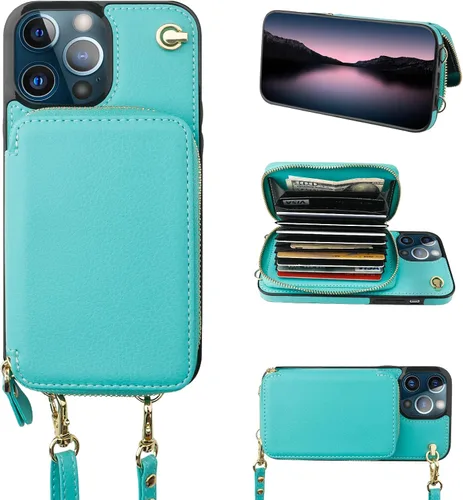 Vista 11 de Bocasal - Funda tipo cartera con múltiples ranuras para iPhone 13 Pro, color negro RFID Blocking PU Leather Purse Case with Card Holder, Handbag