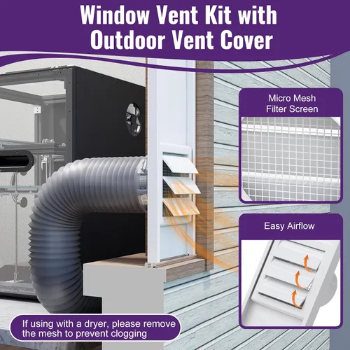 Vista 4 de Mxclimate Kit de ventilación de ventana compatible con manguera de conductos de 3 pulgadas/4 pulgadas para ventanas correderas, kit de sellado