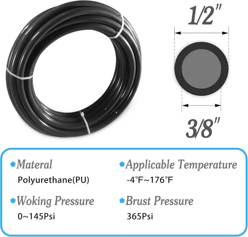 Vista 3 de Kit de Tubo de Aire Neumático MSAEIQUN Manguera de Aire de PU Negra Tubo de Tubería 1/2" DE 3/8" DI 12 Metros 39.4ft para Línea de Aire o Negro