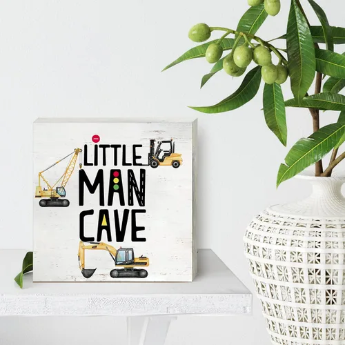 Vista 4 de Letrero de madera de construcción para cuarto de bebé, caja de madera con diseño de cueva de hombre pequeño, caja de transporte, caja de madera