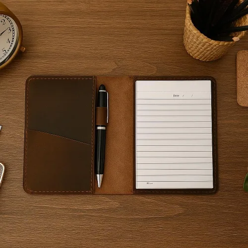Vista 5 de Funda de cuero para cuaderno encuadernado en la parte superior, compatible con notas de campo de 3.5 x 5.5 pulgadas, funda de bolsillo recargable