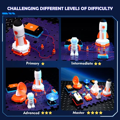 Vista 6 de VATOS Kits de circuito de ciencia espacial para niños – Kit STEM de exploración electrónica de 31 piezas con más de 100 proyectos, lanzacohetes