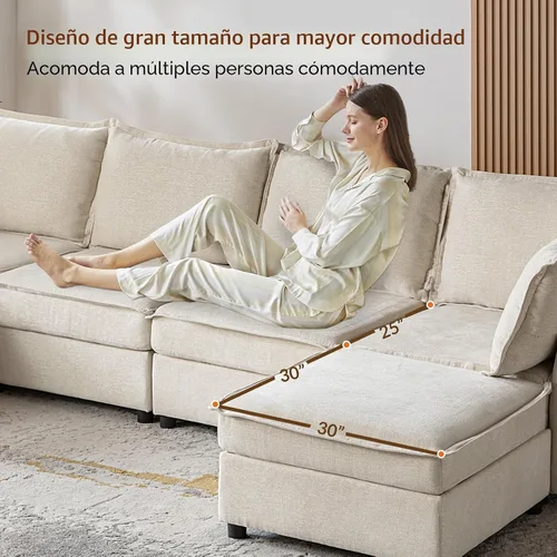 Vista 3 de HULALA HOME Sofá seccional modular, sofá grande en forma de U de 8 asientos con otomano de almacenamiento, sofá cómodo de chenilla con asiento