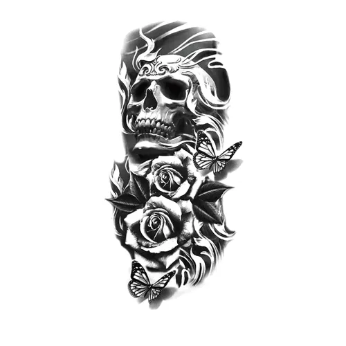 Vista 8 de Tatuajes temporales de Halloween, tatuajes temporales de 4 hojas de calavera de manga completa y 4 hojas de calcomanías de tatuaje de medio brazo