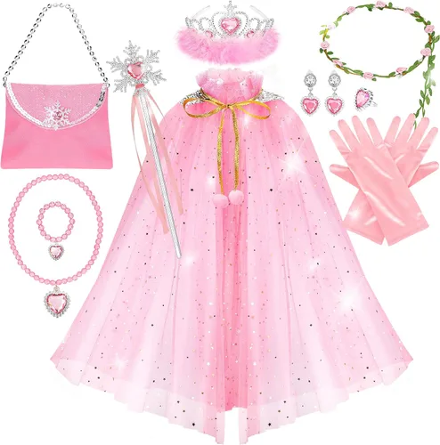 Vista 7 de Fedio - Juego de capa de princesa, 12 piezas de ropa de princesa para niñas pequeñas, vestidos de princesa para niñas de 3 a 8 años, regalo de Azul