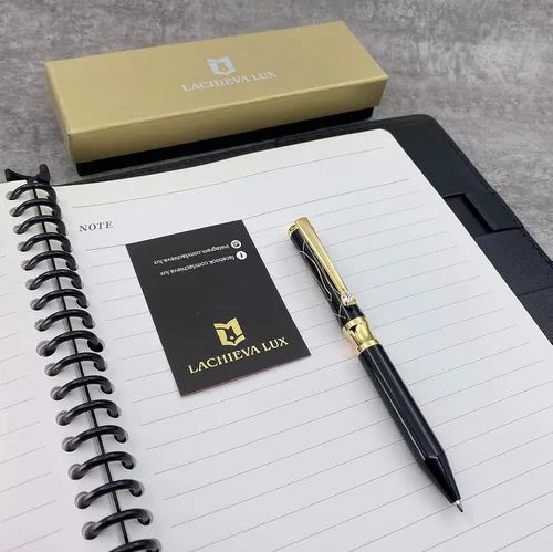 Vista 7 de LACHIEVA LUX Bolígrafo de metal ejecutivo de cristal negro elegante con recambios P900M hechos en Alemania, instrumentos de escritura de lujo y alta