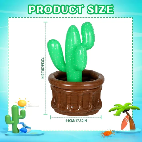 Vista 3 de Bencailor Enfriador inflable de cactus de 27.6 x 18 pulgadas, cubo de hielo de cactus, enfriador de bebidas para verano, piscina, fiesta, fiesta