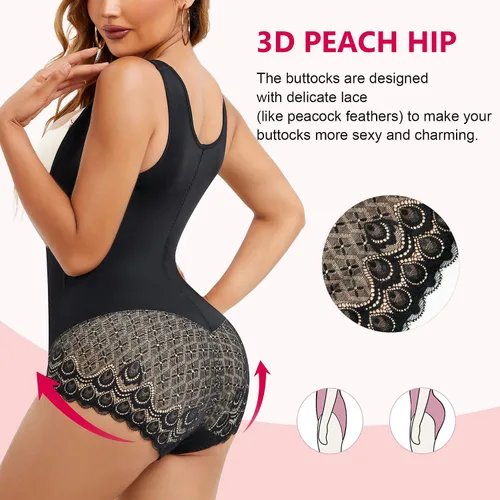 Vista 5 de Gotoly Faja moldeadora con control de abdomen para mujer, body de entrenamiento de cintura con encaje moldeador de cuerpo, bragas con levantamiento