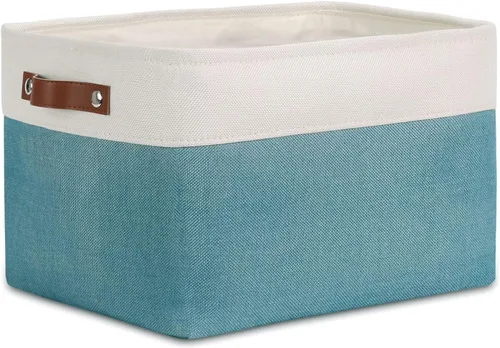 Vista 51 de DULLEMELO Cesta de almacenamiento pequeña para estantes, pequeña cesta plegable de tela rectangular para estantes, armarios, guardería, hogar Beige