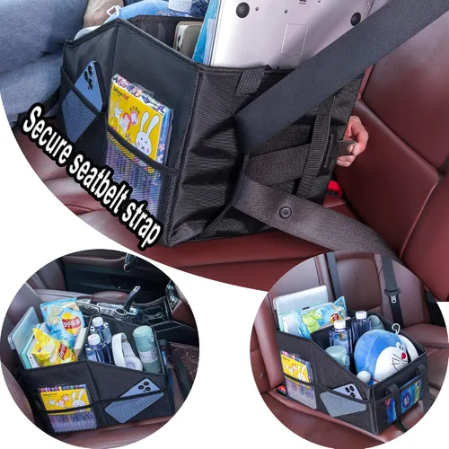 Vista 5 de Caja Organizadora de Asiento Delantero-Trasero para Automóvil - Organizador Portátil de Asiento de Pasajero, Organizador de Asiento de Automóvil