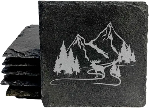Vista 12 de Mountain Majesty - Posavasos de pizarra con impresionante diseño de escena de montaña, perfectos para decoración del hogar y la oficina y protección