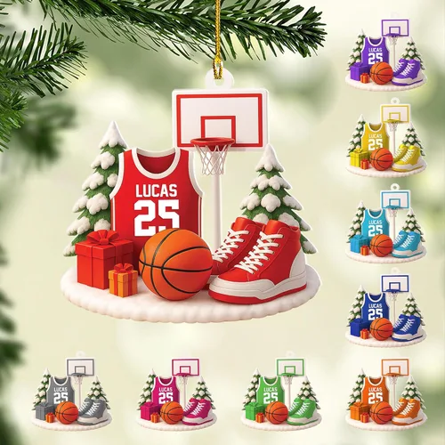 Vista 12 de Adorno Personalizado de Baloncesto 2025 - Adorno de Jugador de Baloncesto - Adornos de Árbol de Navidad de Baloncesto - Regalos de Jugador de Bkb 5