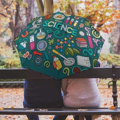 Vista 5 de Física Bioquímica Ciencia A prueba de viento Paraguas automático impermeable 3 plegable manual Rainbrella para lluvia sol