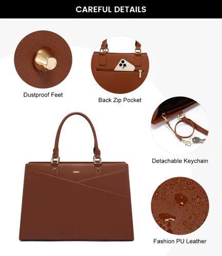 Vista 8 de LOVEVOOK Bolsa de mano para laptop para mujer, bolsa de trabajo de cuero para negocios, oficina, maletín para computadora con pequeño clutch, apto