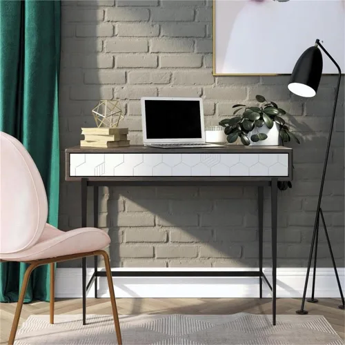 Vista 2 de CosmoLiving by Cosmopolitan Olivia - Escritorio para computadora, color gris (grano de madera)