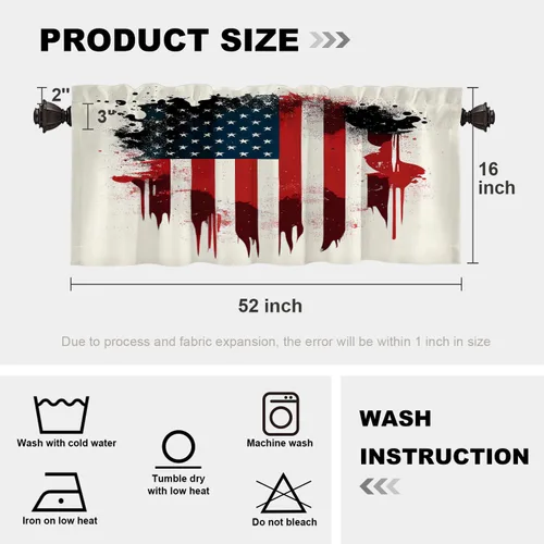 Vista 131 de Batmerry American Flag Ink Dot Blackout Tier Curtains, Red Blue White Stars Abstract Thermal Insulated Half Curtain Rod Pocket Small Valance for