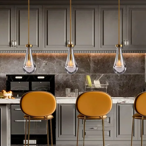 Vista 2 de Luces Colgantes Modernas de Gota de Lluvia, Luces Colgantes para Isla de Cocina, Lámpara de Comedor con Barra de Latón, Candelabro de Gota de Lluvia