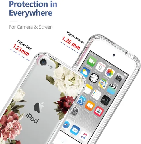 Vista 2 de Funda para iPod Touch 6/Touch 5/Touch 7 con protector de pantalla de vidrio templado, bonito patrón floral transparente, funda protectora de cuerpo