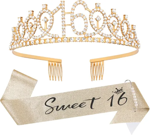 Vista 10 de Semato Kit de Corona de Cumpleaños 16 y Banda de Dulces 16 Rosa Claro - "Dulces 16" Adornos para Fiesta de Cumpleaños, Regalos para Fiesta de Rosa