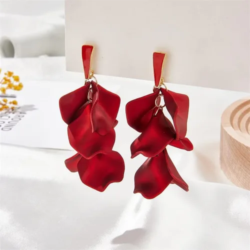 Vista 2 de Aretes largos colgantes de pétalos de rosas y flores de resina, colgantes con borla floral para mujeres y niñas, regalos de joyería elegantes