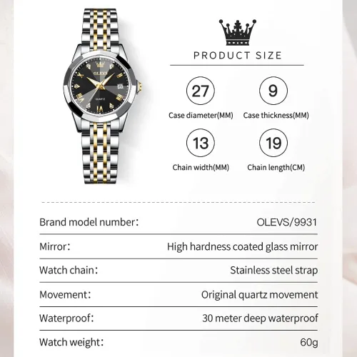 Vista 6 de OLEVS Reloj de pulsera para mujer, pequeño reloj de pulsera de acero inoxidable para mujer, reloj analógico de cuarzo para mujer
