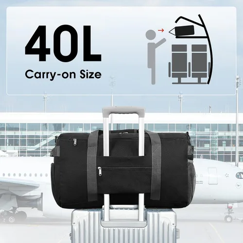Vista 2 de WANDF Bolsa de lona plegable de 65 litros con bolsillo húmedo y compartimento para zapatos, lona de viaje para hombres y mujeres, resistente al agua