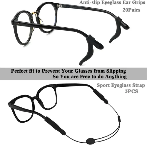 Vista 4 de YMCCOOL 20 pares de sujetadores antideslizantes para gafas con 3 correas ajustables para gafas, retenedor de gafas de cuerda deportiva
