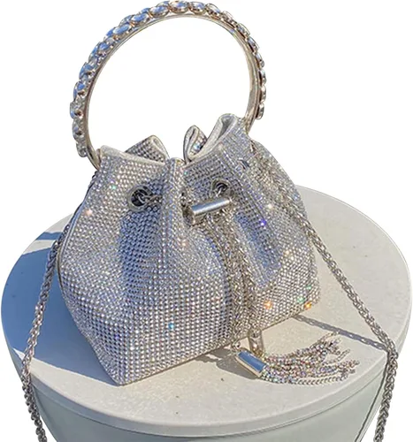 Vista 9 de TOPALL Bolso de Noche Mejorado con Diamantes de Imitación, Bolso de Mano Brillante con Diamantes de Imitación en Plata, Monederos de Diamantes